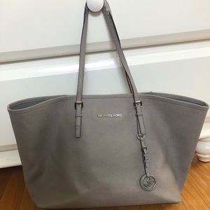 Michael Kors Large Leather Tote in light grey